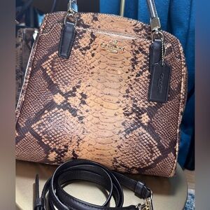 Coach Tan and Brown Snake Print Shoulder Bag